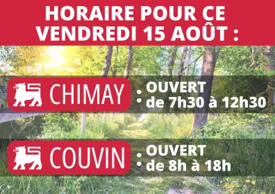 📢 INFO HORAIRES – VENDREDI 15 AOÛT 📢